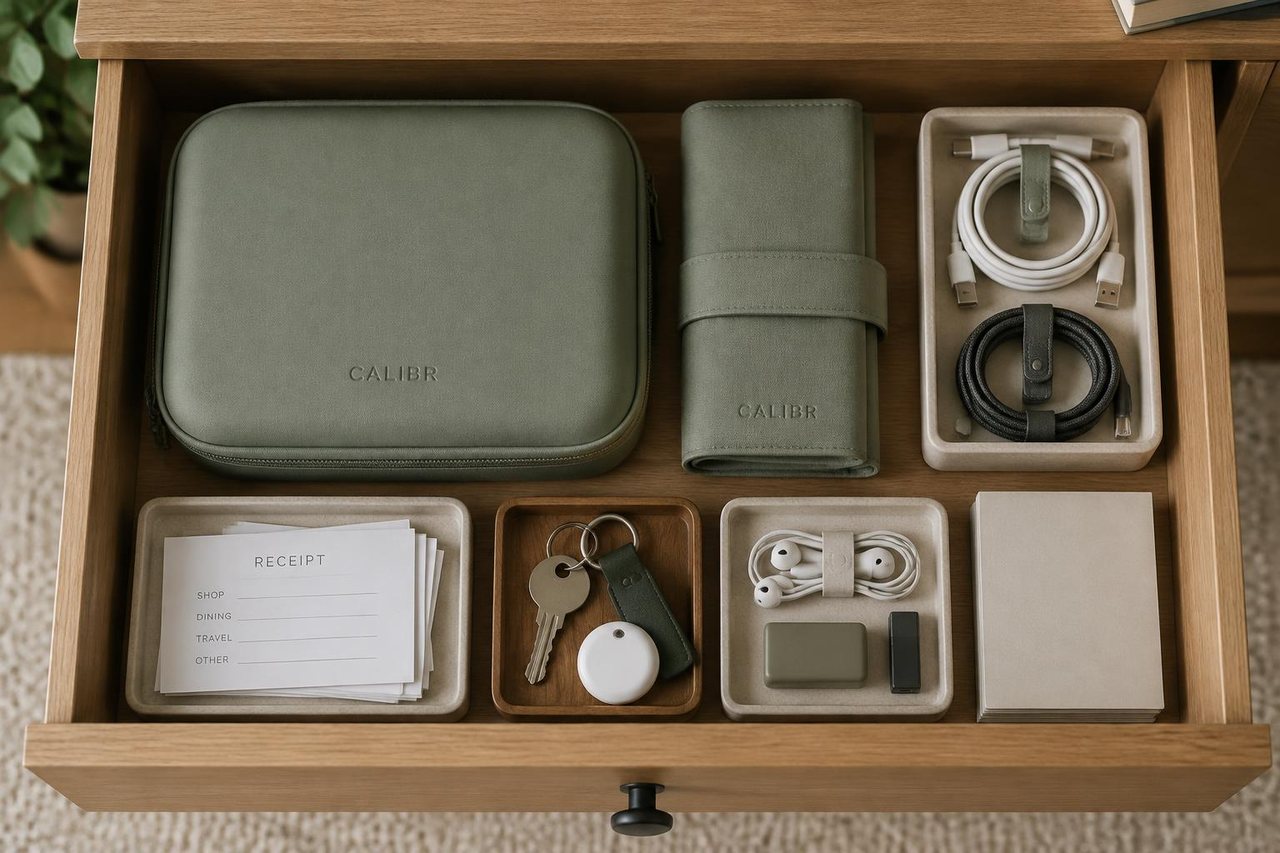 Organized personal-care drawer with pen and accessories