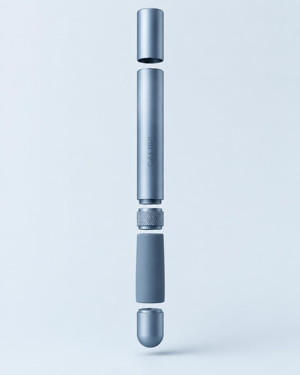 Exploded view of the reusable pen components, separated for inspection
