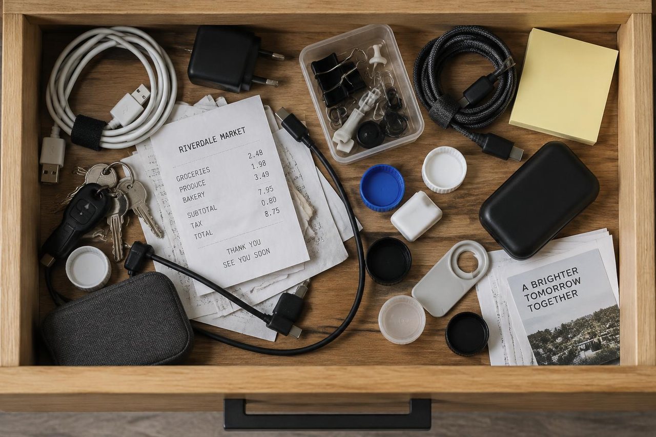 Unorganized personal-care drawer before using accessories